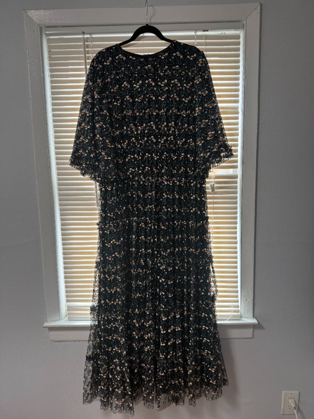 Dainty Jewells Black Floral Mesh Gown  XL